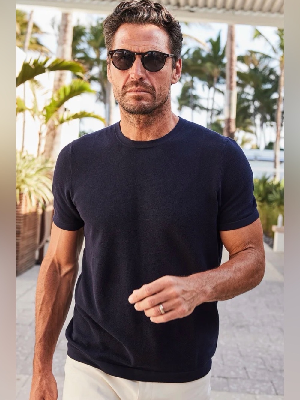 Collars and Co T-Shirt Mens Cotton Silk Blend Luxury Touch Lucca Tee Navy XL